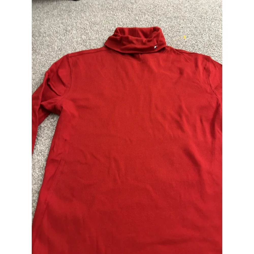 Tommy Hilfiger Jeans Turtleneck Top Womens S Red Excellent Long Sleeve Cotton